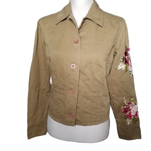 Johnny Was Tan Button Down Embroidered Jacket Size Small - Picture 2 of 9